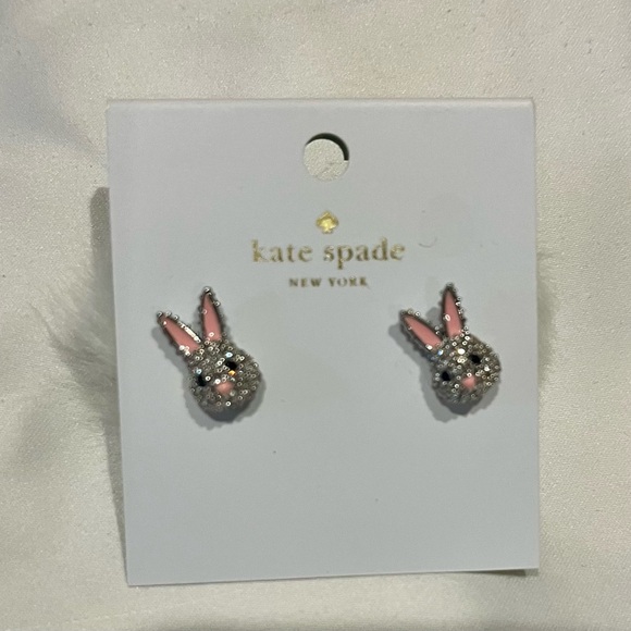 Kate Spade White Fluffy Bunny Earrings - Picture 2 of 5